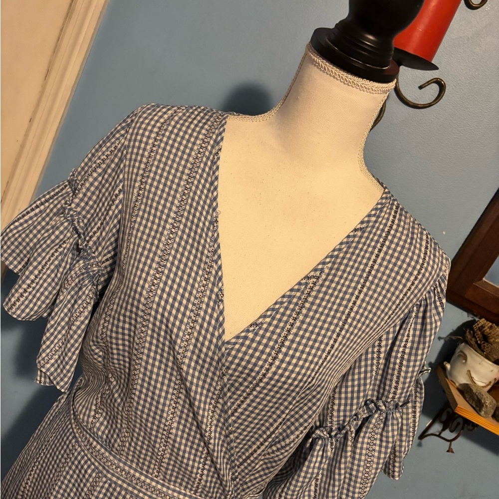 Max Studio, Blue, Ruffle, Wrap Dress - Picture 2 of 9